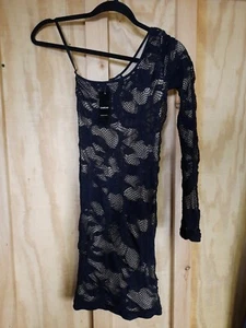 Größe S Small sexy kleines schwarzes Kleid Akt gefüttert einschulterig Spitze gehäkelt Baby - Bild 1 von 6