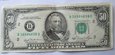 1981 $50 FRN B BLOCK NYNY B16964698B, CRISP AU CONDITION, CIRCULATED - Image 1 of 3