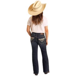 BG4MD06087 Rock & Roll GIrls' Cowboy Embroidered Bootcut Jeans Dark Wash NEW - Picture 1 of 8