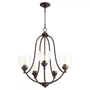 Quorum Barkley 5 Light Chandelier, Oiled Bronze/Clear Seeded - 6069-5-286 - Picture 1 of 1