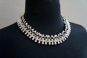 NWT Uno De 50 Brown Weaved Leather Short MANDALA Silver Statement Necklace 19" - Picture 1 of 7
