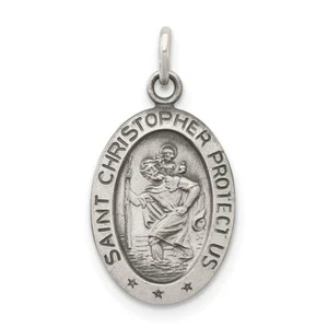 Sterling Silver 925 St. Saint Christopher Oval Medal Charm Pendant 0.83 Inch - Picture 1 of 4