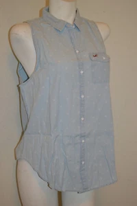 HOLLISTER WOMEN'S LARGE SLEEVELESS BUTTON- DOWN LIGHT WASH CHAMBRAY - Picture 1 of 3