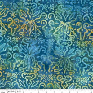 RILEY BLAKE EXPRESSION TJAPS BATIK LAPIS TEAL TESSUTO COTONE TINTO A MANO HY - Foto 1 di 1