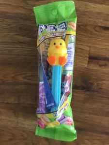 Easter Chick With Blue Stem Full Body PEZ Dispenser in Green Bag 2019 #PD379 - Picture 1 of 3