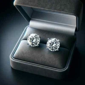 2.02 Ct E VS1 Round 4 Prong Lab Grown Diamond Stud Earrings IGI Certified 14k - Picture 1 of 6
