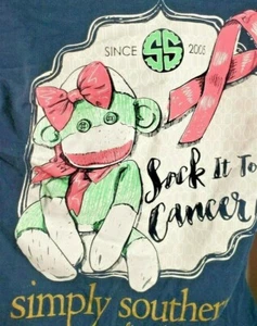 Simply Southern Women's T Shirt Size Small Blue Long Sleeve Sock It To Cancer - Picture 1 of 7