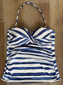 Liz Claiborne Womens Size 12 Swim Top Tankini Blue White Striped Padded Bra Cups - Picture 1 of 4