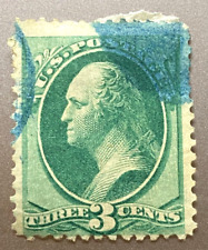 1870 US Stamp Scott #136  3c George Washington Green Blue ink cancelation CV$32