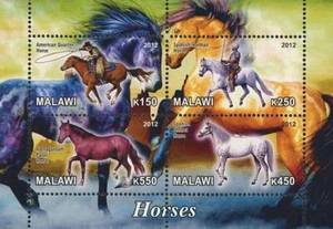 Malawi Horse Cowboy Animal Souvenir Sheet of 4 stamps Mint NH - Picture 1 of 1