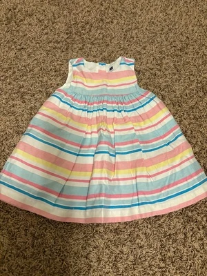 Vestido Janie and Jack a Rayas 18-24 Meses Mezcla de Lino Forrado Lazo Botones Reunidos Foto 1 de 3