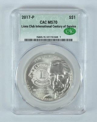 2017-P Lions Club Commemorative Silver Dollar MS70 CAC CACg - Image 1 of 4