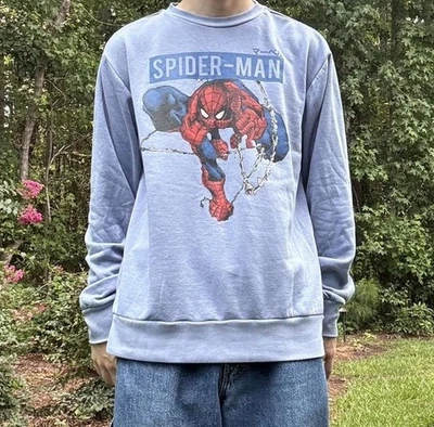 Sudadera Estilo Vintage Y2K Spider-Man Marvel Comics Azul Para Hombre Talla Mediana Foto 1 de 4