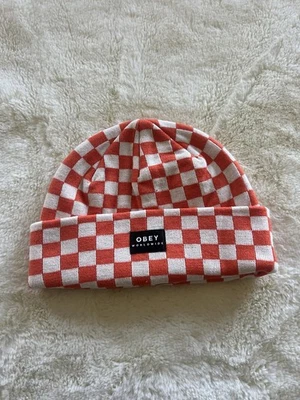 Nuevo Sin Etiquetas obedecer Naranja Y Blanco Cuadros Estampado Gorro Patinador Calle Foto 1 de 3
