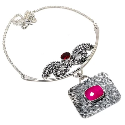 Ruby Simulated, Garnet Gemstone 925 Sterling Silver Jewelry Necklace 18" - Image 1 of 4