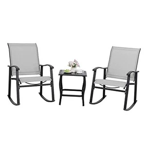 3 Piece Rocking Bistro Set, Outdoor Furniture with Rocker Chairs Light Gray - Picture 1 of 8