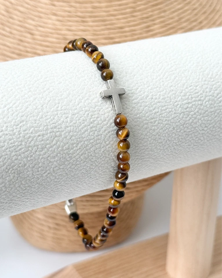 Brazalete de cuentas espirituales ojo de tigre de 4 mm de plata de ley David Yurman para hombre Foto 1 de 3