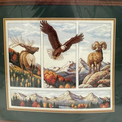 Kit de punto de cruz contado Rocky Mountain Beauty de Sunset Elk Eagle Bighorn Sheep Foto 1 de 4