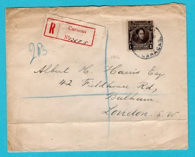VENEZUELA R cover 1916 Caracas to London United Kingdom - Image 1 of 2