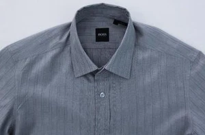 Men's HUGO BOSS Gray Striped LEX Shirt Small S  NWT NEW $145+ Nice! - Picture 1 of 4