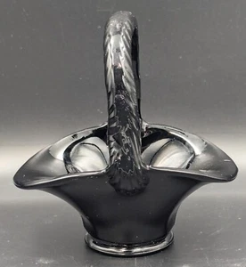 Black Amethyst Vintage Mini Black Glass Basket Collectible Art Deco - Picture 1 of 7