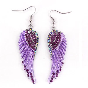 Lovely Purple Angel Wing 5.5cm Long Use Austria Crystal Dangle Earrings - Picture 1 of 3