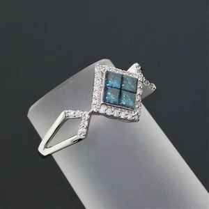 NUOVO 14K oro fashion designer NATURALE blu/bianco diamante pavè aureola anello misura 5 - Foto 1 di 5