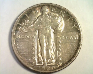 1920 STANDING LIBERTY QUARTER ABOUT UNCIRCULATED+ AU+ TONED /COLOR NICE ORIGINAL - Picture 1 of 2