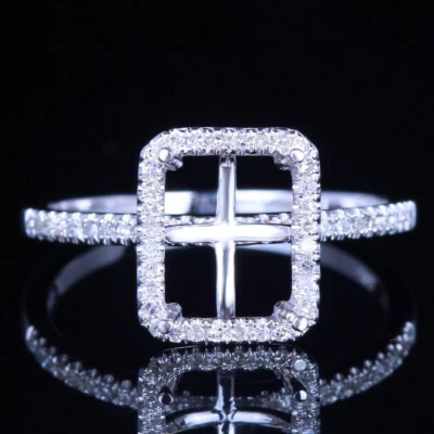 10k White Gold Emerald/radiant/cushion Cut Semi Mount Real Diamonds Wedding Ring - Image 1 of 4