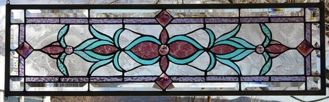 Stained Glass Transom window hanging  30 X 9 1/2 incl hooks Cover