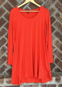Eileen Fisher Womens Top Large Red Viscose Lycra Long Sleeve Round Neck Stretch - Picture 1 of 10