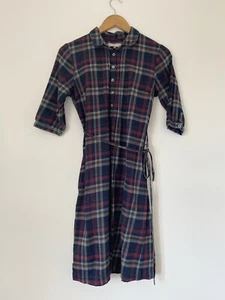 Brakeburn Schottenkaro Kleid marineblau 3/4 Ärmel Bindegürtel 100 % Baumwolle Größe 8 - Bild 1 von 6