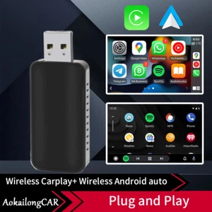 2 in 1 Android Auto Wireless Adapter Wireless CarPlay Adapter Plug Play Radio - Foto 1 di 9