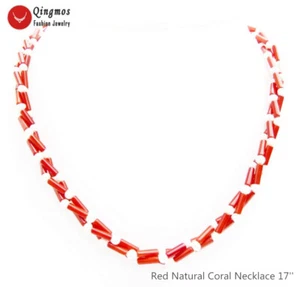 Thick Slice 3*9mm Red Coral Necklace for Women & 4-5mm White Pearl Chokers 17'' - Picture 1 of 30