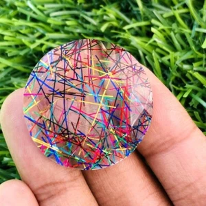 Bi-Color/Multicolor Rutilated Quartz Round Shape 96.00 Ct Loose Gemstone + Gift - Picture 1 of 3