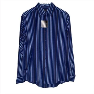 Neu mit Etikett George gestreiftes blau lila Baumwolle geknöpftes Herrenhemd Small 34/36 - Bild 1 von 7