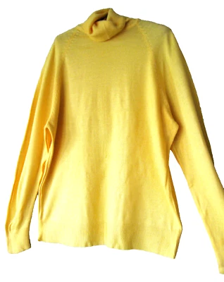 Винтажный 1970-х рулон шеи свитер желтый большой из Великобритании L рукав акриловый 46» груди - Изображение 1 из 4