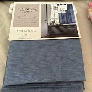 Threshold Solid Farrah Light Filtering Curtain Panel Blue 63”L New - Picture 1 of 2