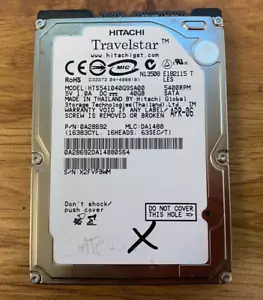 Disco duro sata HITACHI Travelstar 40 GB 5400 RPM 2,5" HTS541040G9SA00 *TAL CUAL* - Imagen 1 de 5