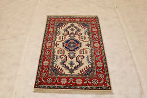 2'7" x 3'10" ft. Afghan Kazak Hand Knotted Natural Dye Oriental Area Wool Rug