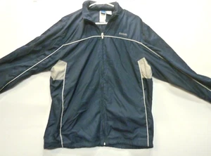 Reebok Windbreaker Navy & Grey Hidden Hood Jacket Large Full Zip Free Shipping - Picture 1 of 6