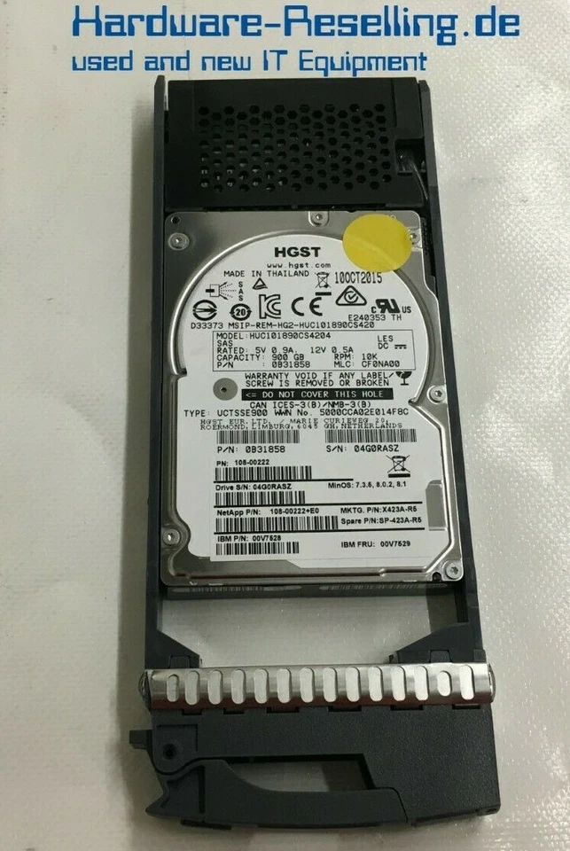 NetApp 900GB SAS 10KRPM 128MB 12Gb/s huc101890cs4204 108-00222+E0 0B31858 - Bild 1 von 1