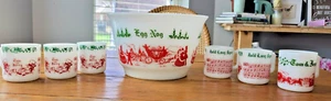 Hazel Atlas Tom und Jerry Weihnachtskutsche Bowle Schüssel Set Ei Nog 6 Tassen - Bild 1 von 13
