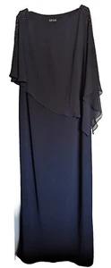 DJ-Jaz Navy Blue Chiffon Ruffled Beaded Flutter Sleeve Long Party Dress Size 18 - Picture 1 of 20