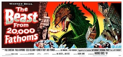 THE BEAST FROM 20.000 FATHOMS (1953) ENORME PÔSTER DE FILME OUTDOOR 27"x58" RARO!!! - Imagem 1 de 4