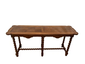 Vintage Sofa Table Console Barley Twist Legs Walnut Frame Base Geometric Inlays - Picture 1 of 10