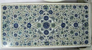 61x122cm Rechteckig Marmor Dinette Tisch Top Blumenmuster Kunst Inlay Küche - Bild 1 von 7