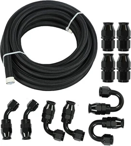 8AN 20FT PTFE Fuel Line Hose Kit,E85 Stainless Steel Nylon Braided Fuel Hose - Picture 1 of 9