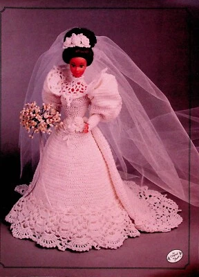 Fashion Bride Doll Dress 1994 Wedding Gown Crochet Pattern Gibson Girl Gay 90s - Image 1 of 2