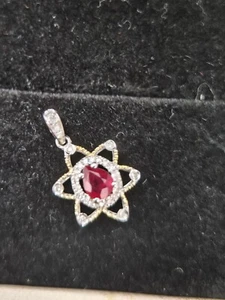 Certified 18k Gold Natural Red Ruby Genuine Diamond Pendant No Chain 18018 - Picture 1 of 6